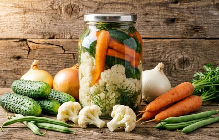 Рецепт ассорти из огурцов с цветной капустой и фасолью на зиму