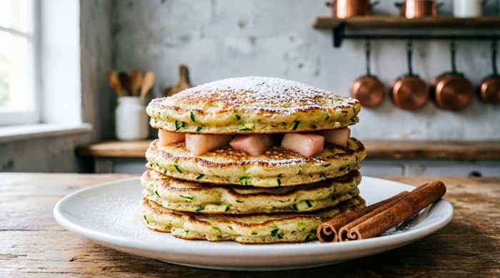 Нежные кабачковые оладьи с яблоком и корицей